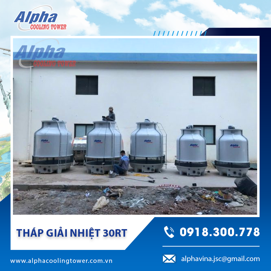 Tháp giải nhiệt 30RT được lắp đặt ngoài trời, tối ưu hóa khả năng tản nhiệt cho các nhà máy sản xuất lớn.