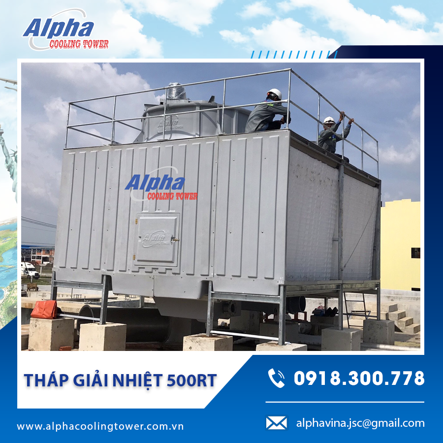 Hình ảnh tháp giải nhiệt 500RT đang trong quá trình lắp đặt Hình ảnh tháp giải nhiệt 500RT đang trong quá trình lắp đặt