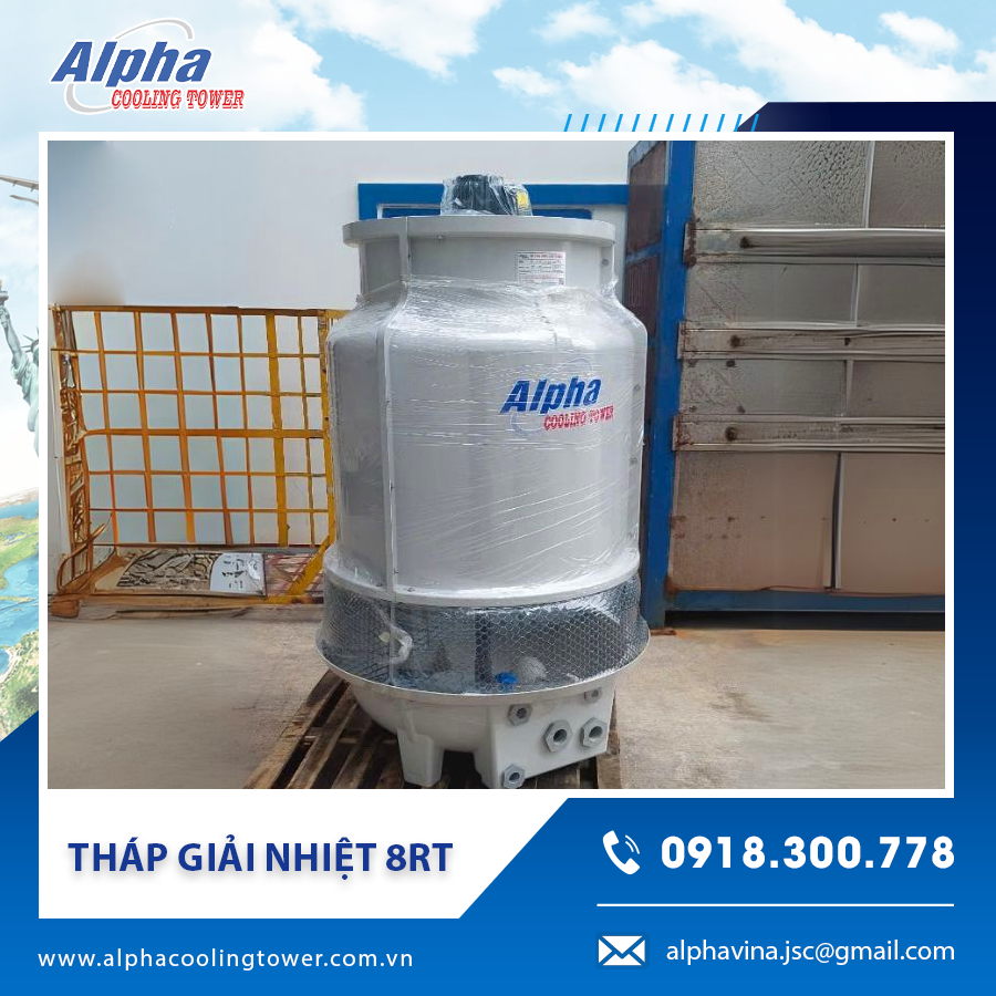 Hình ảnh tháp giải nhiệt 8RT đảm bảo nhiệt độ ổn định cho máy nén khí và thiết bị công nghiệp nhỏ.